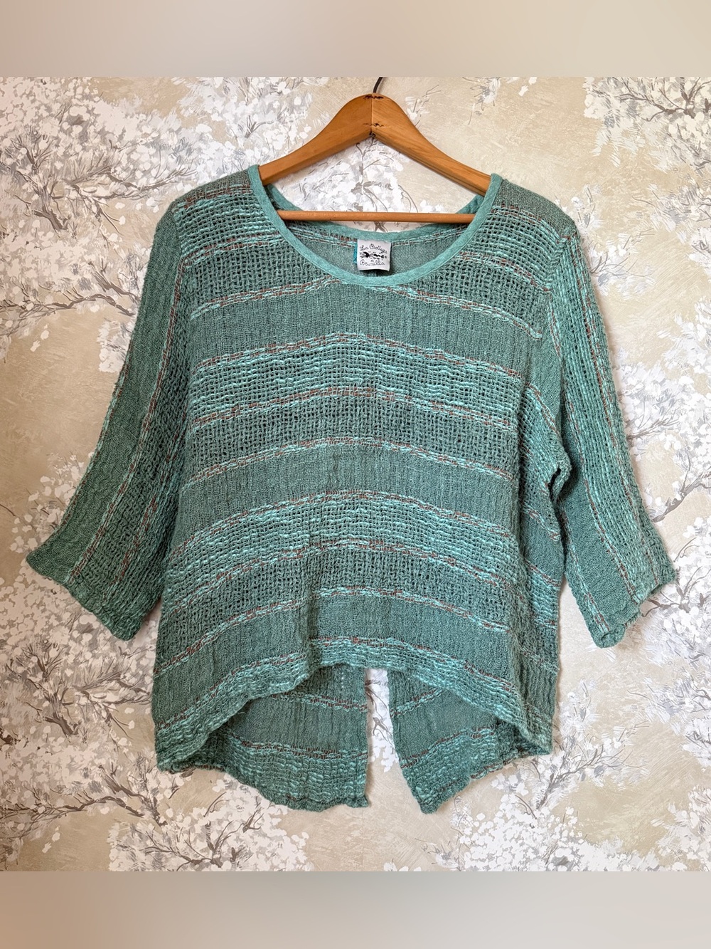 La Bottega di Brunella Teal Linen Cotton Textured Blouse M Lagenlook Artsy Boho